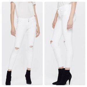 MOTHER Looker Ankle Fray Skinny Jeans White Little Miss Innocent $268